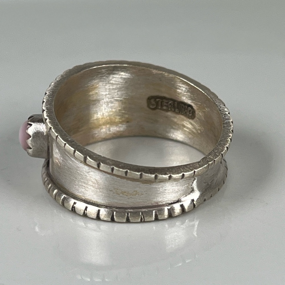 Solid 925 Sterling Silver Pink Conch Gemstone Hor… - image 3